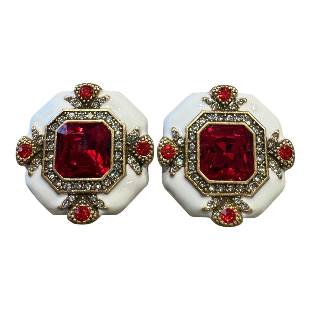 Fourston Red Rhinestone Enamel Statement Clip Ear… - image 2
